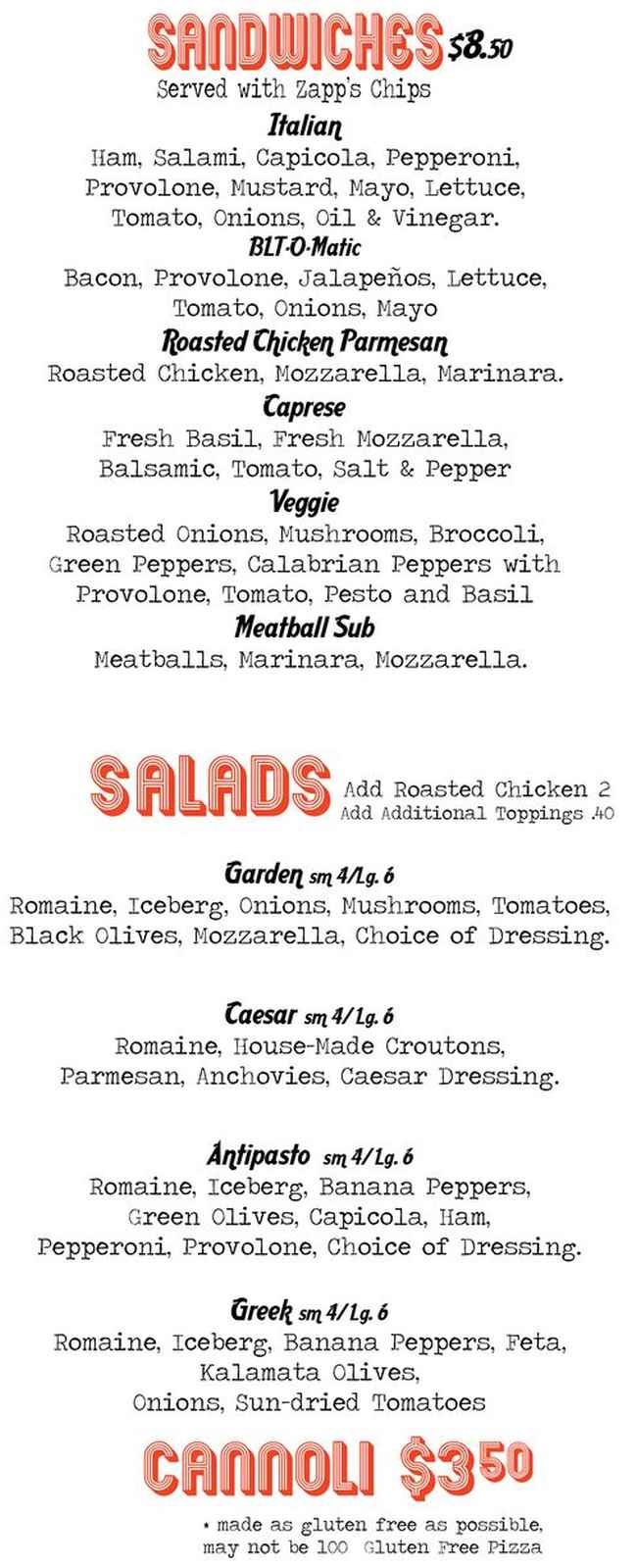 Page 2 of menu, Automatic Pizza Athens, GA