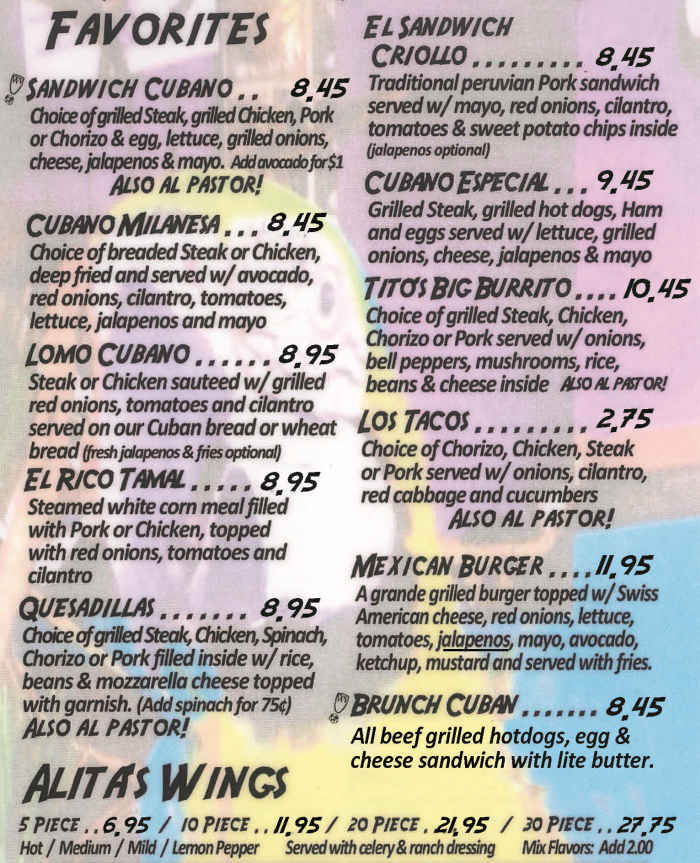 Page 2 of menu, Cali N Tito's Athens, GA