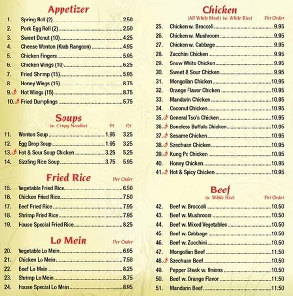 Page 1 of menu, Golden Panda in Athens, GA