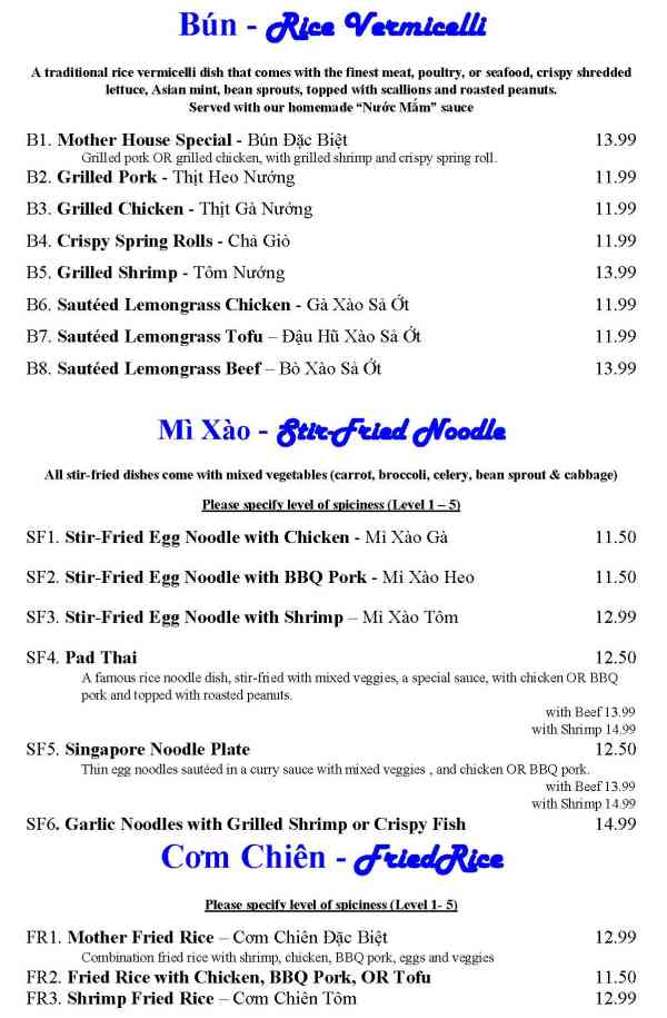 Page 3 of menu, Mother Pho Athens, GA