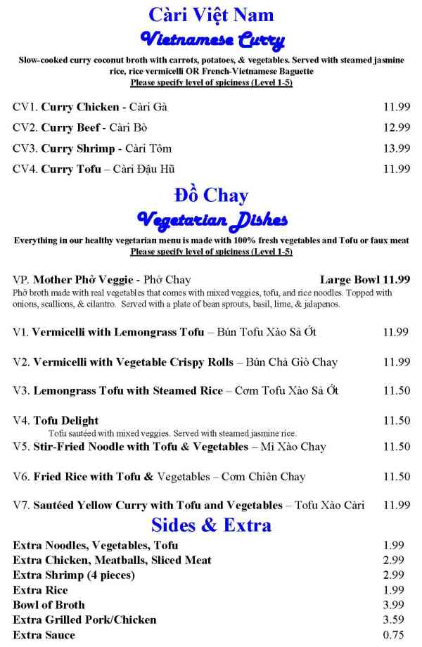 Page 5 of menu, Mother Pho Athens, GA
