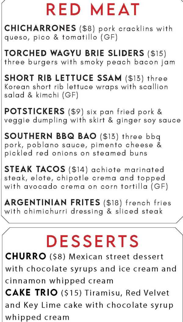 Page 3 of menu, Paloma Park Athens, GA