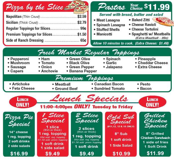 Page 3 of menu, Peppino's Pizzeria Athens, GA