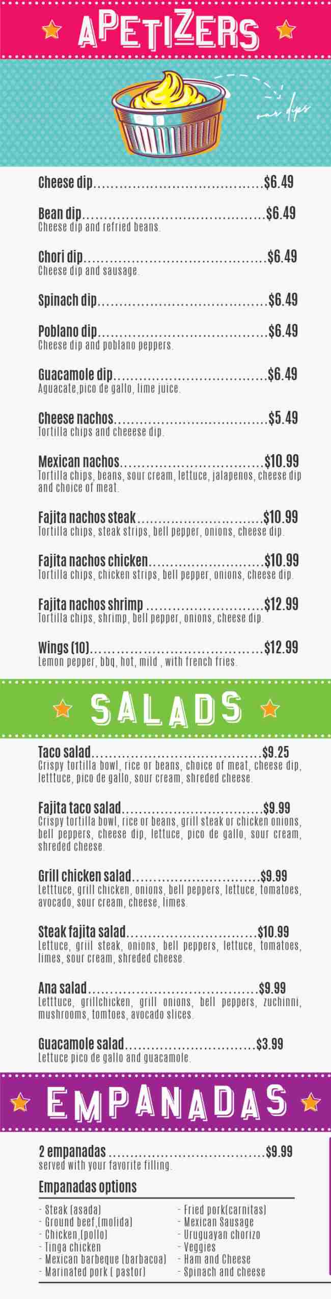 Page 1 of menu, Sabor Latino Grill & Bar Athens, GA