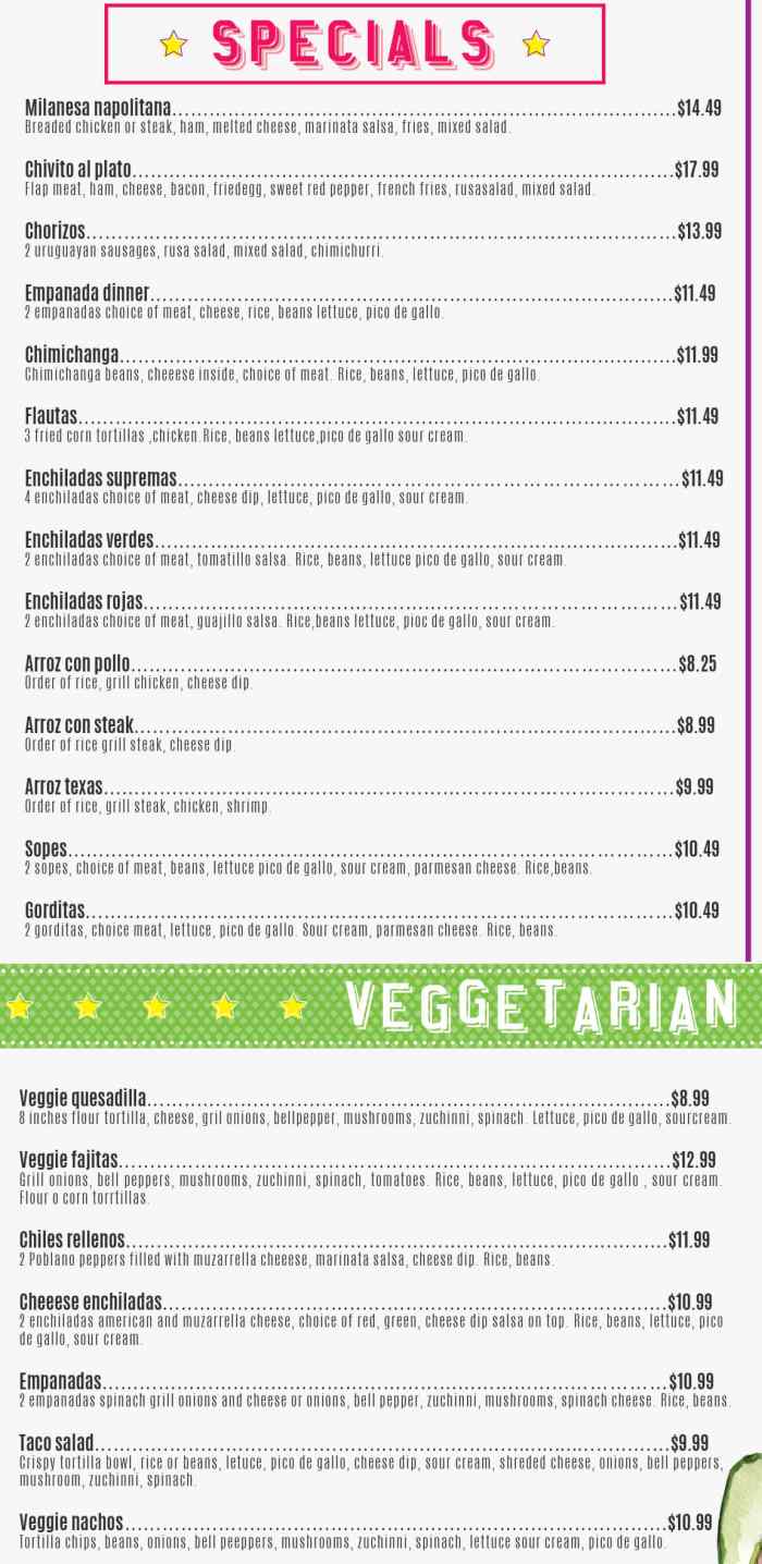 Page 4 of menu, Sabor Latino Grill & Bar Athens, GA