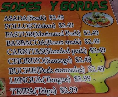 Page 2 of menu, Taqueria Juaritos in Athens, GA