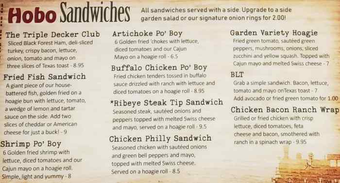Page 3 of menu, The Traveling Hobo Cafe Watkinsville, GA