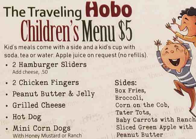 Page 6 of menu, The Traveling Hobo Cafe Watkinsville, GA
